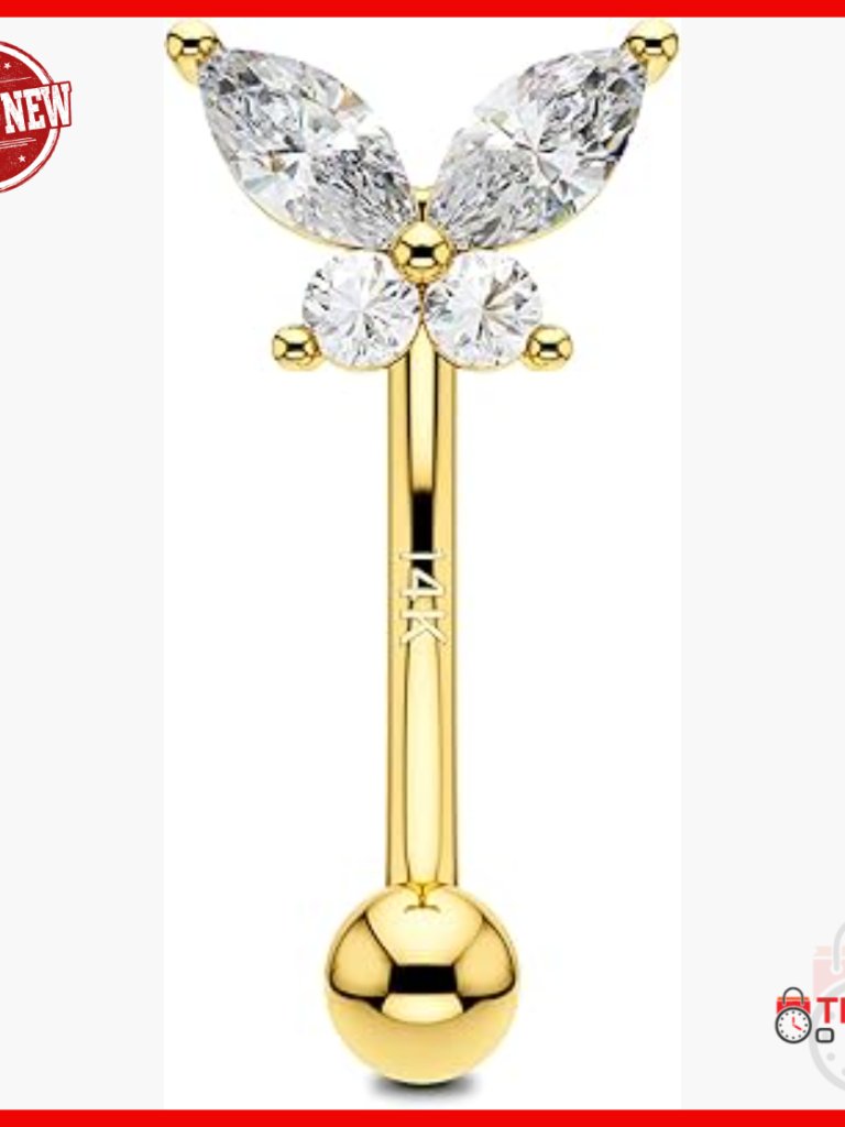 14k Solid Gold Rook Piercing Barbell Butterfly Design 16g 6mm